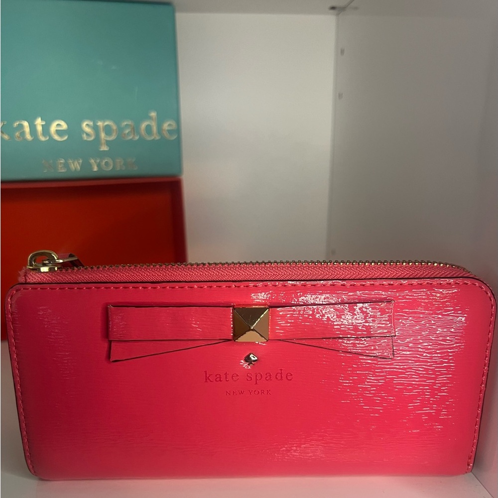Kate Spade Hot Pink Wallet with Gold-Tone Hardware